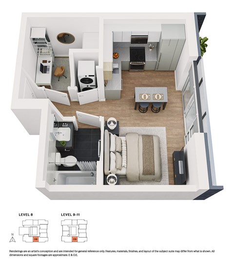 Floor plan for studio, 1 bath, 320 sqft